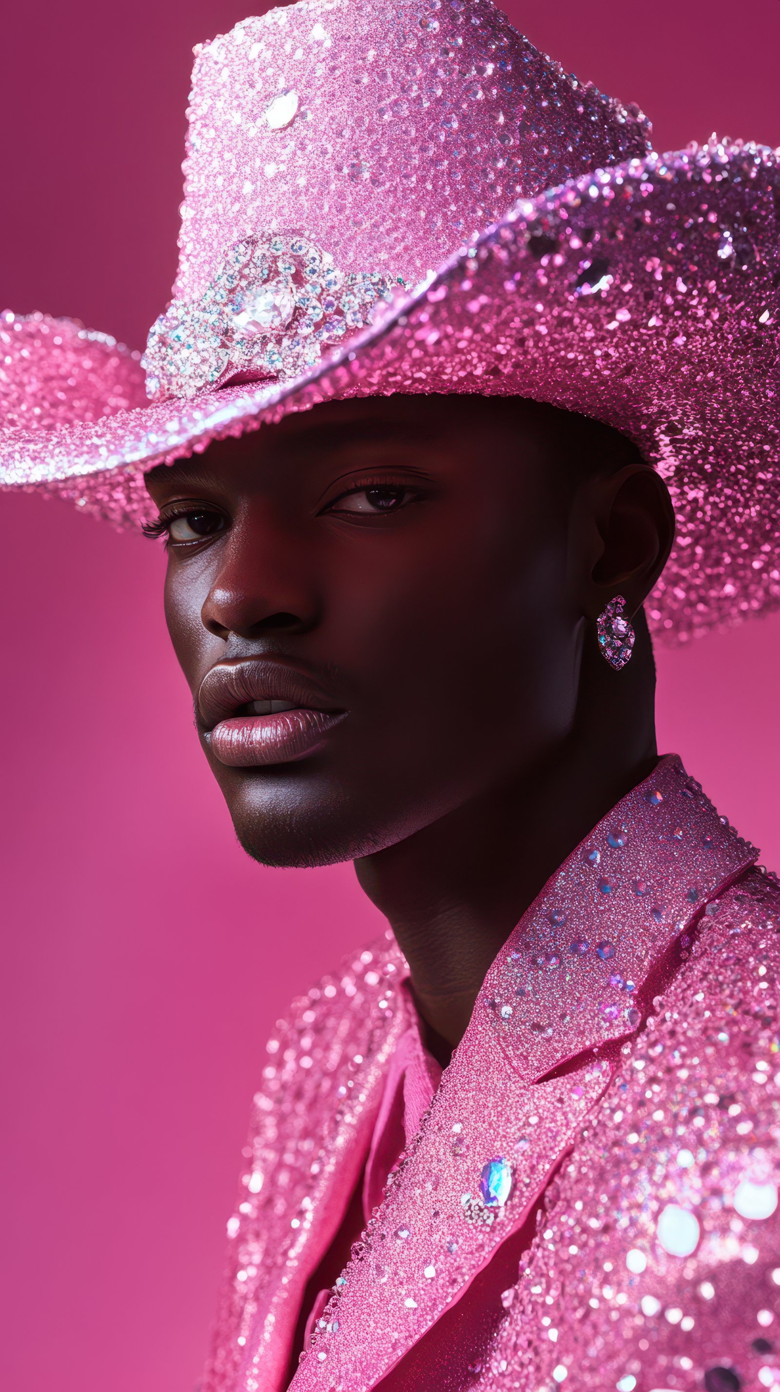 Vibrant pink couture showcasing bold fashion choice with a striking model against a pink backdrop in a creative photoshoot